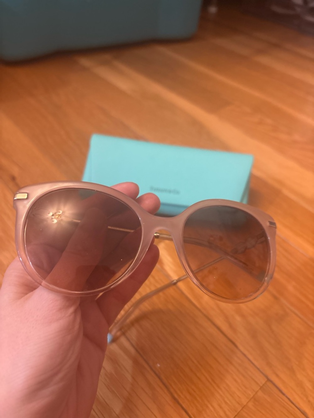 Tiffany & Co. Women's Round Sunglasses in Light Pink with Leaf Accent - Picture 3 of 4